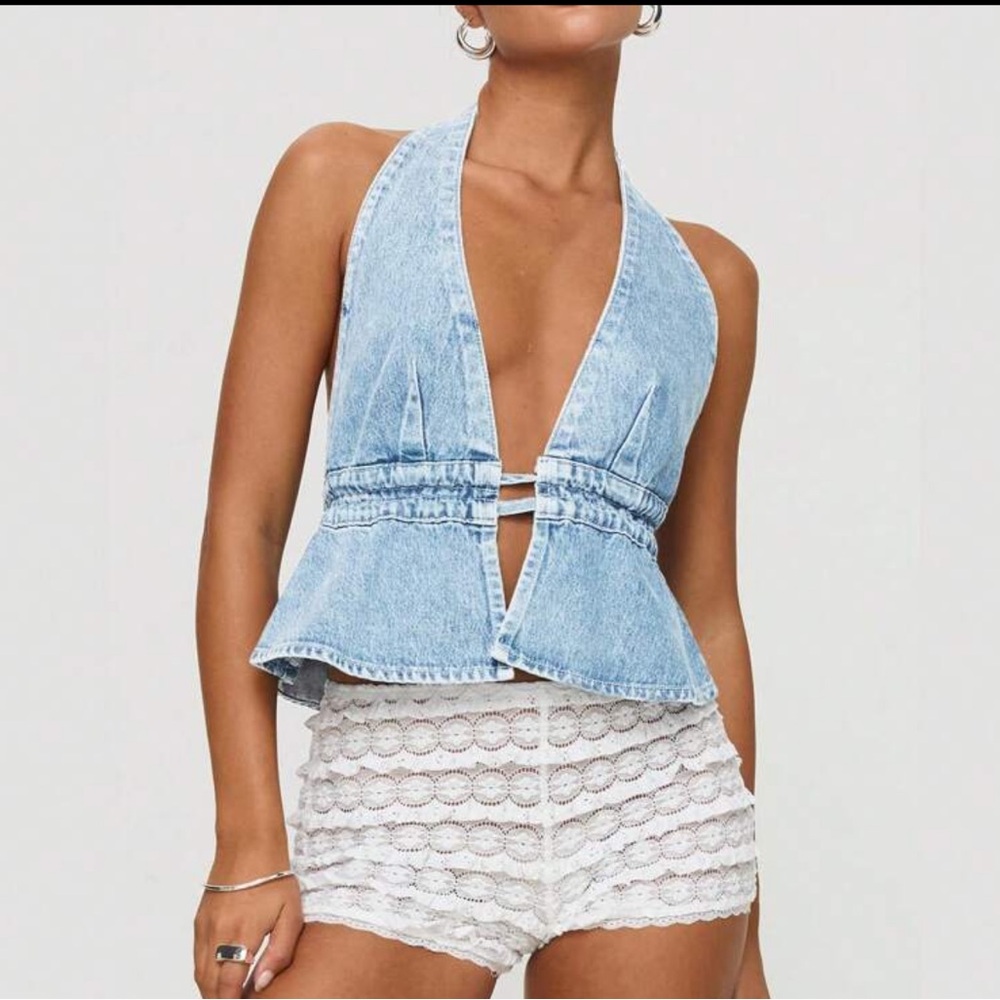 Blue Sleeveless Peplum Crop Top with Cut Out Design (NWOT)